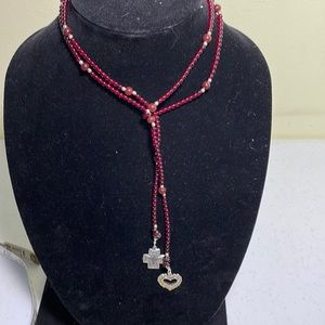 Silpada designer lariat necklace garnet, silver and glass bead